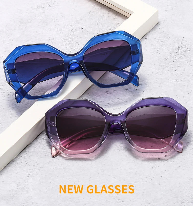 SO&EI Retro Oversized Irregular Polygon Women Sunglasses Fashion Jelly Color Eyewear Shades UV400 Men Gradient Sun Glasses