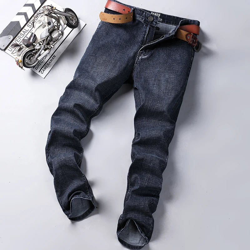 Wthinlee New Business Men's Jeans Casual Straight Stretch Fashion Classic Blue Black Work Denim Trousers Male Brand Clothing