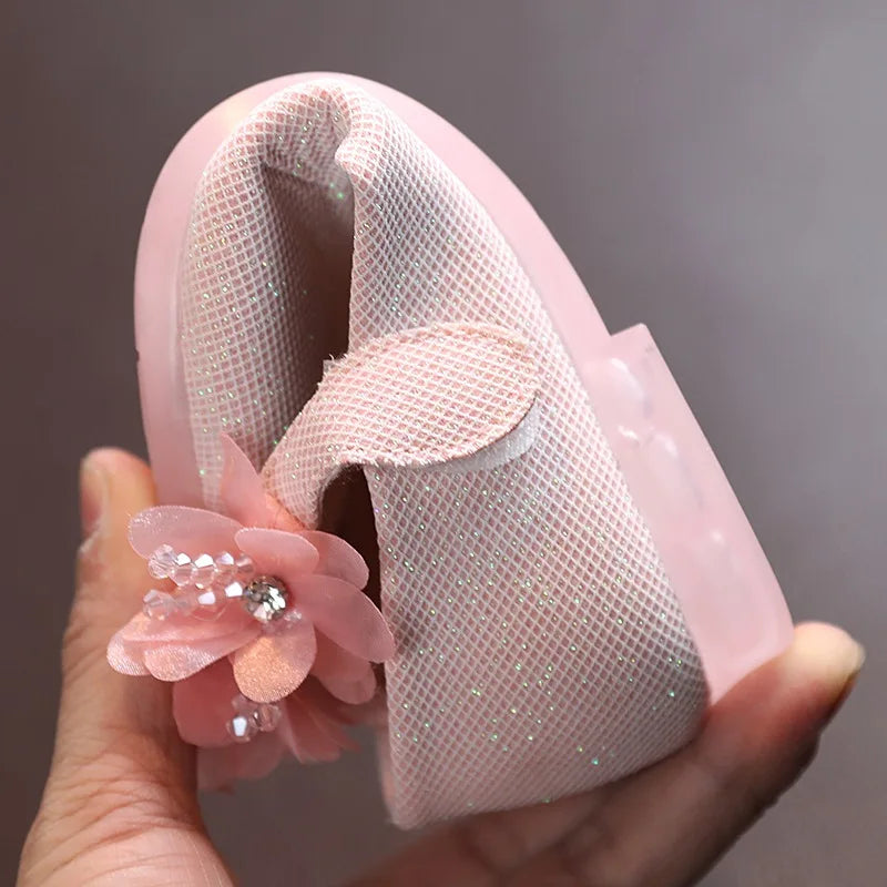 Kids Leather Girls Shoes Shining Flowers Princess Shoes For Baby Party Wedding Children Flats Spring Summer Dress Shoes