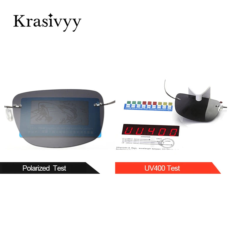 Krasivyy Rimless Square Polarized Sunglasses Men Driving Brand Design Ultralight Pure Titanium Sun Glasses Oculos De Sol