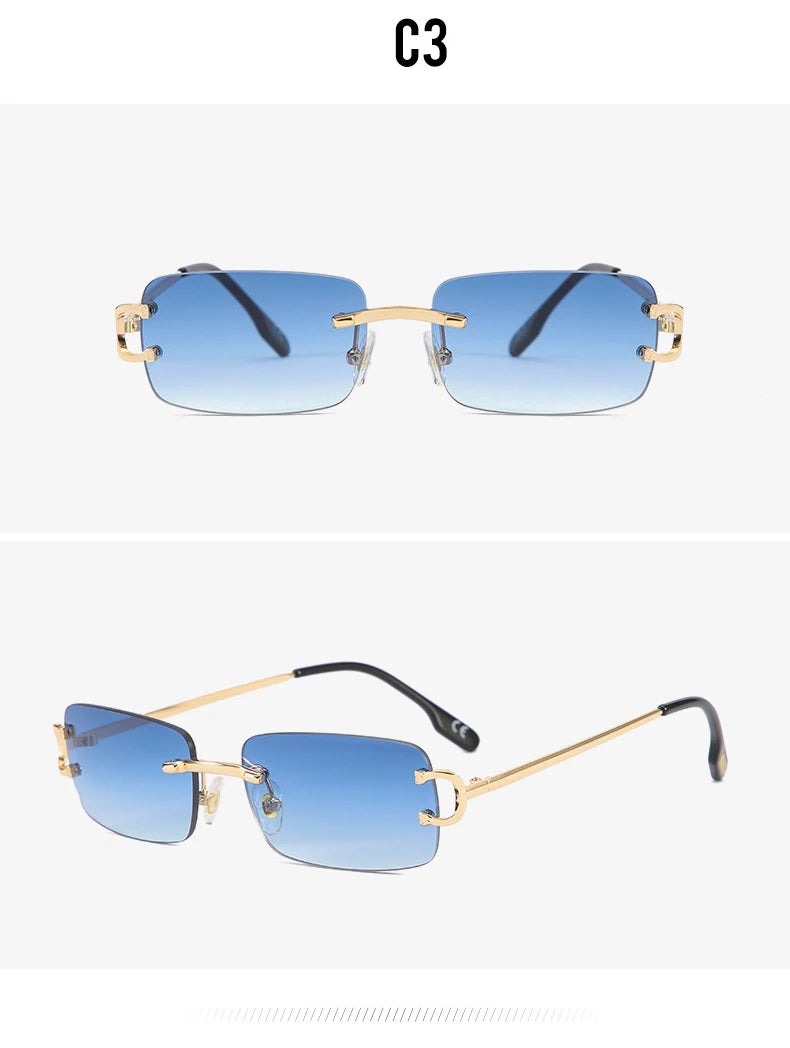 Blue Rimless Rectangle Sunglasses Men 2023 Brand Design Metal Fashion Square Sun Glasses for Women Gradient Lens Frameless UV400