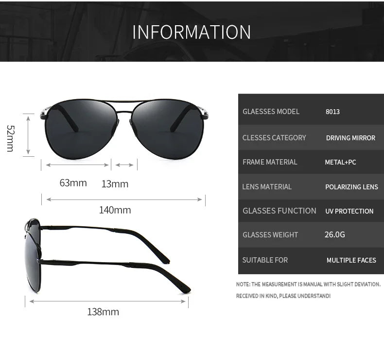 Aviation Metail Frame Polarized Sunglasses Men Color Changing Sun Glasses  Pilot Male Day Night Vision Driving