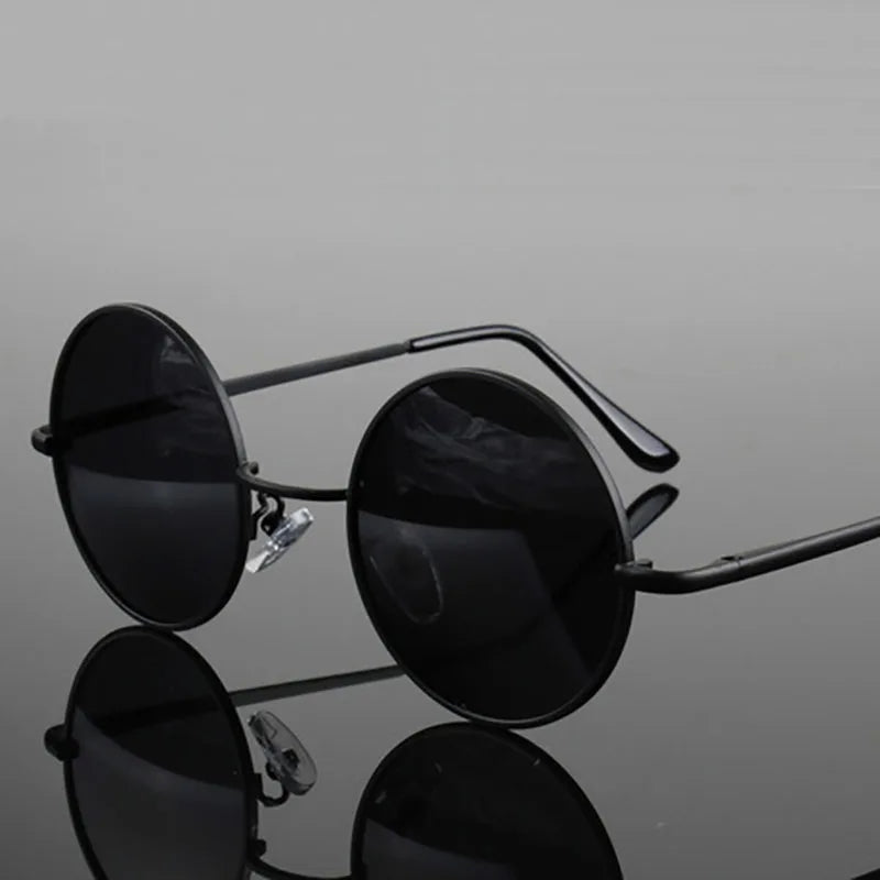 Retro Classic Vintage Round Polarized Sunglasses Men Sun Glasses Women Metal Frame Black lens Driving Fishing Eyewear UV400