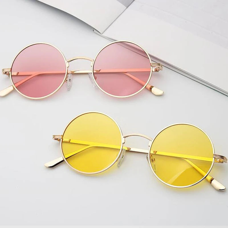 DOKLY New Fashion Yellow Round Sunglasses Real UV400 Women Vintage Sunglass Round Eyewear Yellow lens