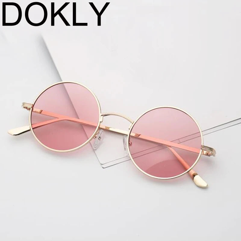 DOKLY New Fashion Yellow Round Sunglasses Real UV400 Women Vintage Sunglass Round Eyewear Yellow lens