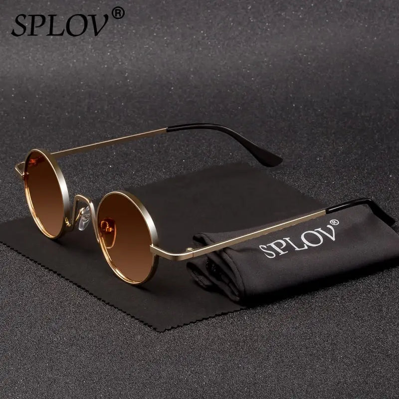 SPLOV Vintage Rap Sunglasses Men Women Steam Punk Style Hip-Hop Small Round Metal Frame Eyewear Retro Gafas De Sol No Case