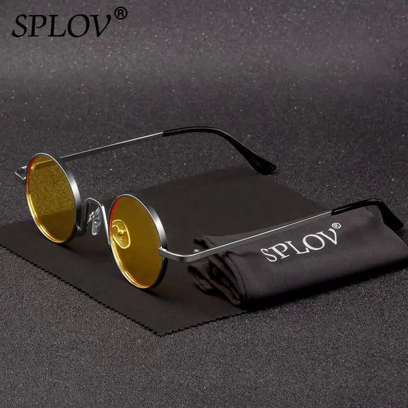 SPLOV Vintage Rap Sunglasses Men Women Steam Punk Style Hip-Hop Small Round Metal Frame Eyewear Retro Gafas De Sol No Case