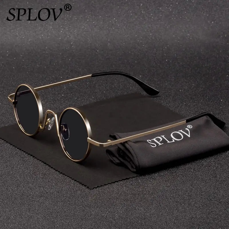 SPLOV Vintage Rap Sunglasses Men Women Steam Punk Style Hip-Hop Small Round Metal Frame Eyewear Retro Gafas De Sol No Case