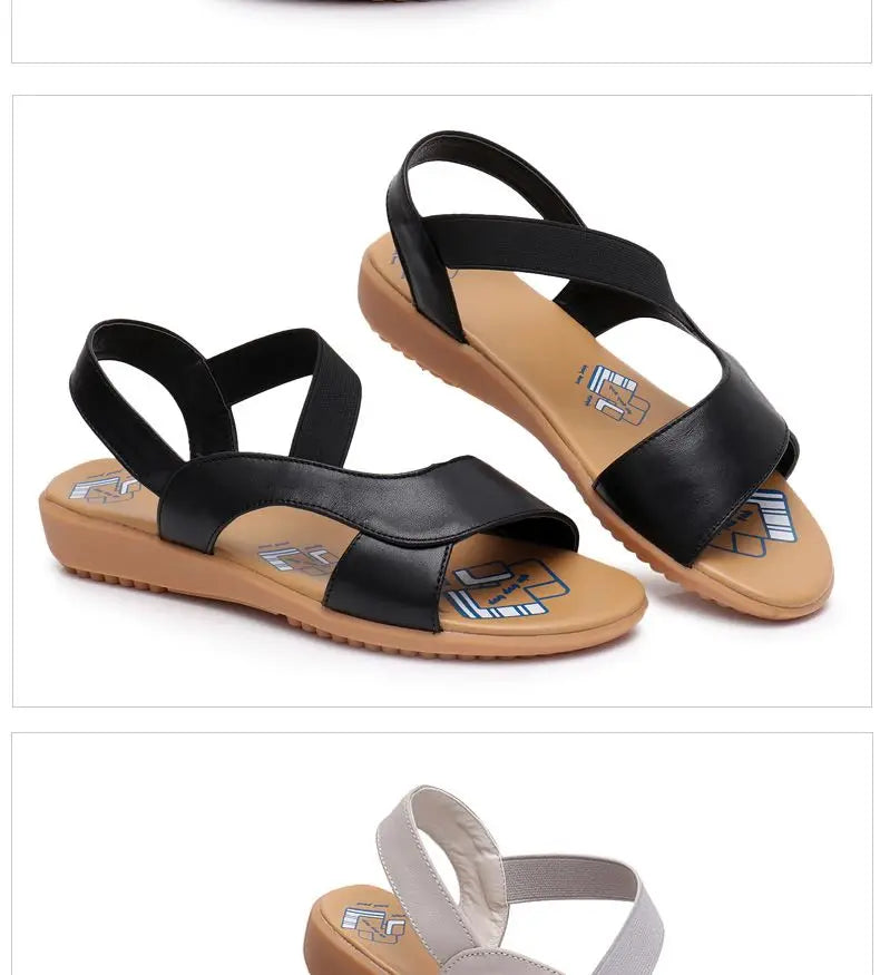 BEYARNE Cow Genuine Leather Sandals Women Flat Heel Sandals Fashion Summer Shoes Woman Sandals Summer Plus Size 34-43