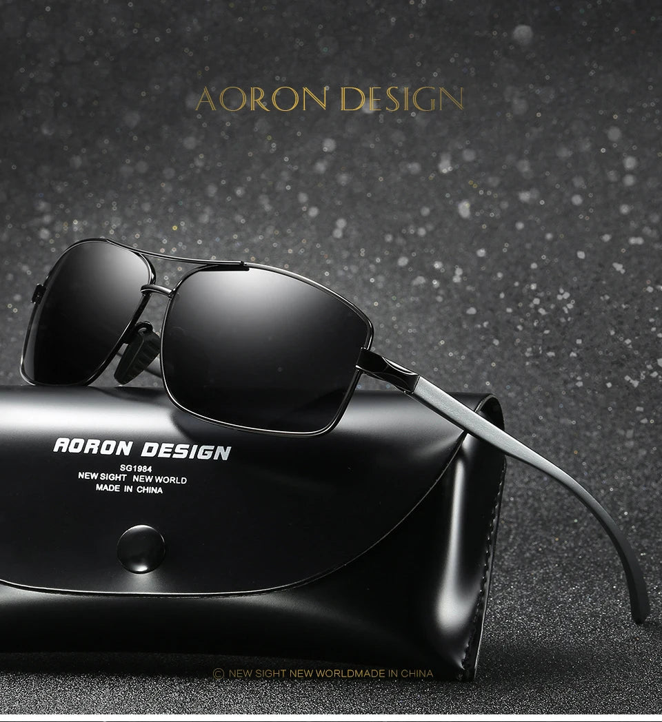 AORON Classic Retro Mens Polarized Sunglasses Men Rectangle Sun Glasses Aluminum Frame Sunglasses Men UV400