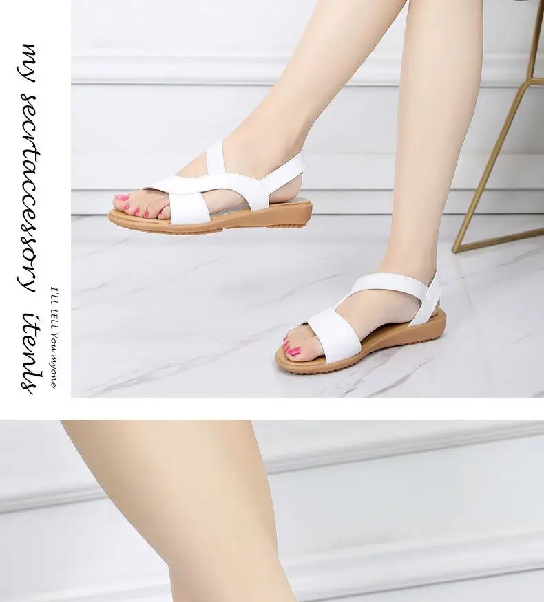 BEYARNE Cow Genuine Leather Sandals Women Flat Heel Sandals Fashion Summer Shoes Woman Sandals Summer Plus Size 34-43