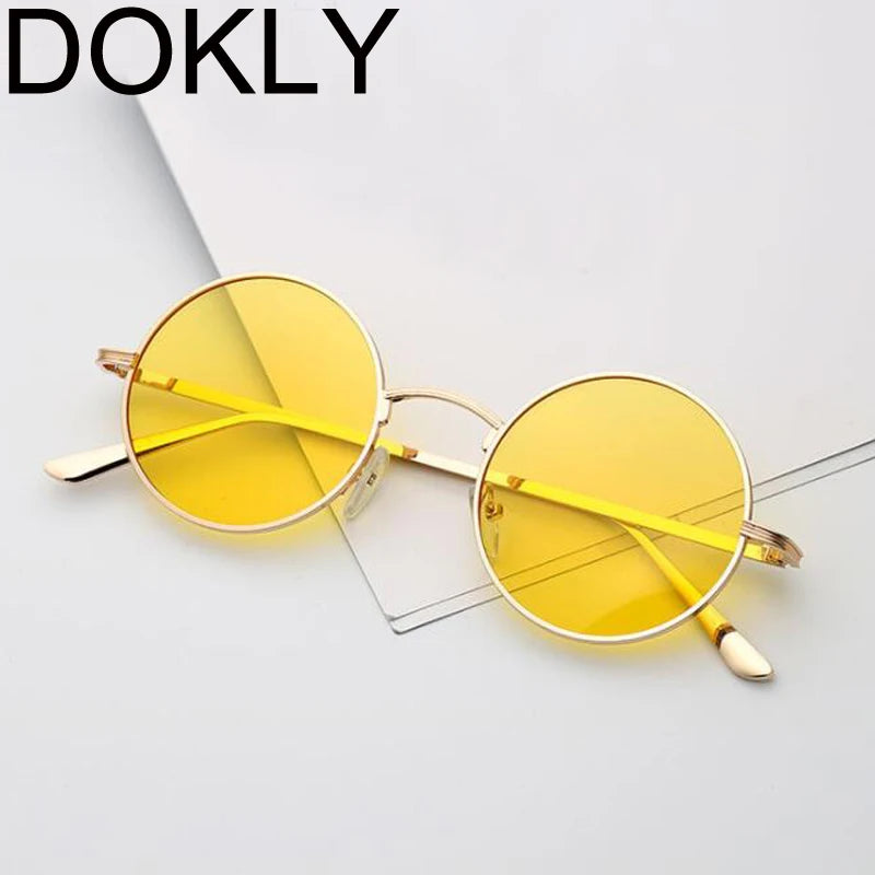 DOKLY New Fashion Yellow Round Sunglasses Real UV400 Women Vintage Sunglass Round Eyewear Yellow lens