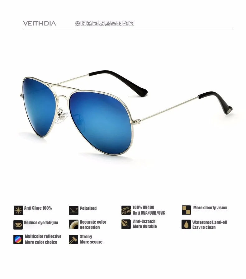 VEITHDIA Classic Fashion Polarized Men Women Sunglasses Reflective Coating Lens Eyewear Accessories Sun Glasses For Male/Female