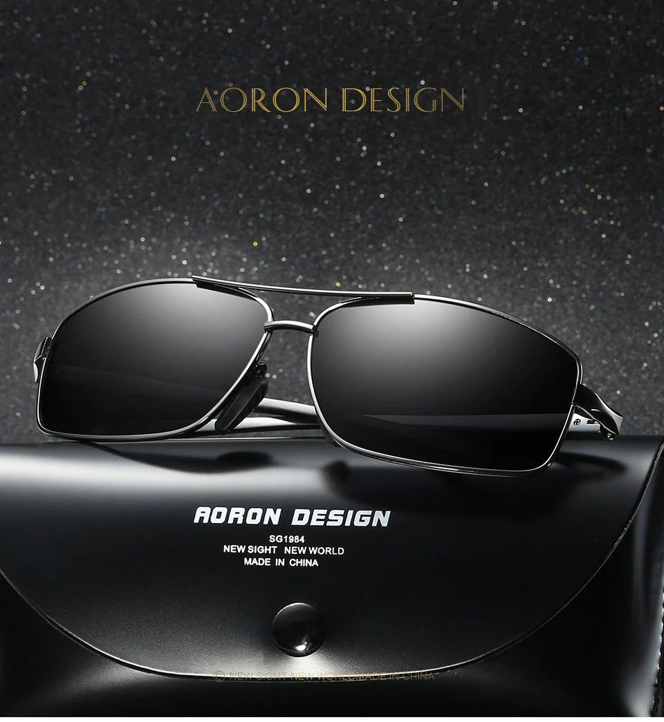 AORON Classic Retro Mens Polarized Sunglasses Men Rectangle Sun Glasses Aluminum Frame Sunglasses Men UV400