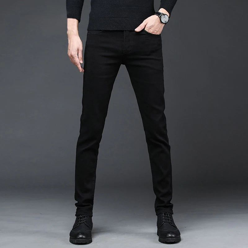 2024 New Arrival Men's Denim Jeans Straight Full Length Pants with High Elasticity Slim Pants Man Fashion Mid-waist Jeans men