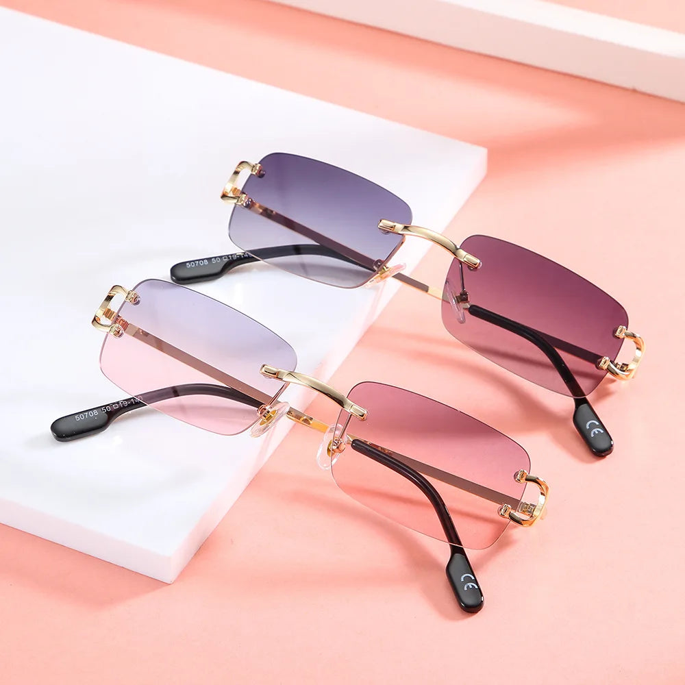 Blue Rimless Rectangle Sunglasses Men 2023 Brand Design Metal Fashion Square Sun Glasses for Women Gradient Lens Frameless UV400