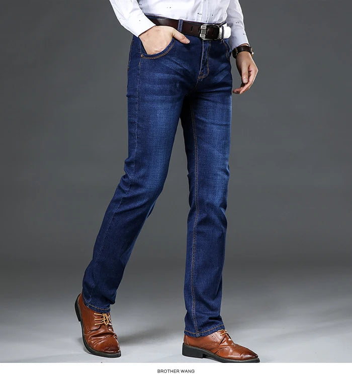 42 44 Spring and Autumn New Classic Men's Large Size Jeans Fashion Business Casual Stretch Slim Black Blue Men's Brand Pants