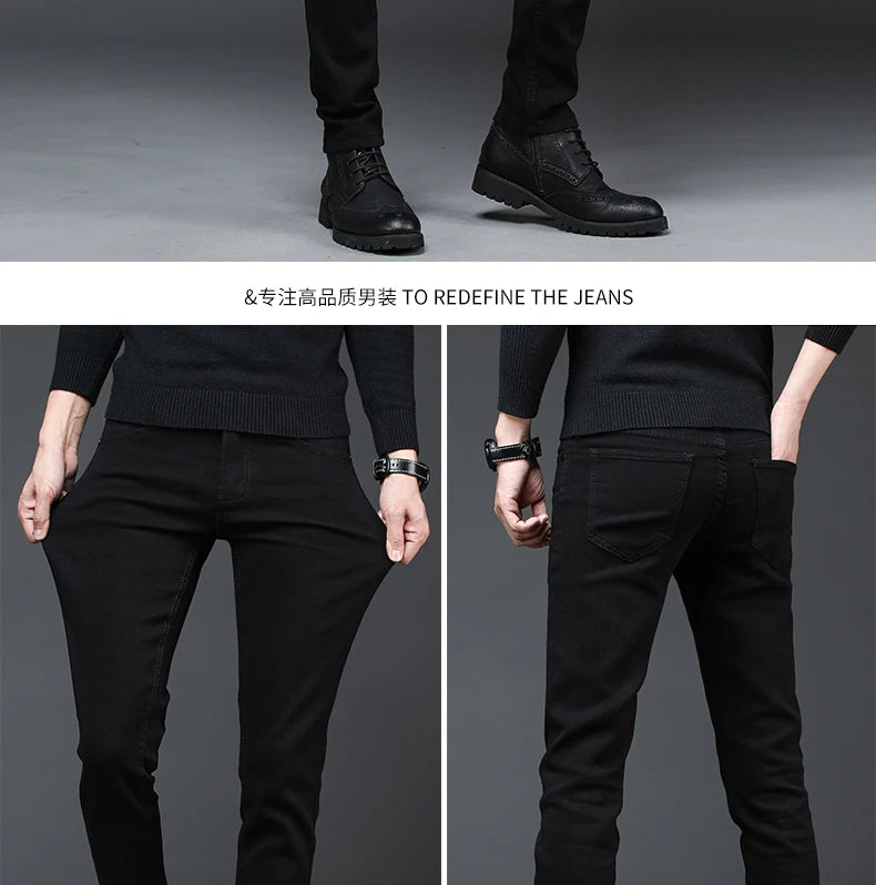 2024 New Arrival Men's Denim Jeans Straight Full Length Pants with High Elasticity Slim Pants Man Fashion Mid-waist Jeans men