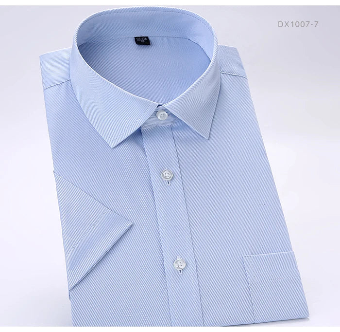 Summer Men's Plus Size Short Sleeve Dress Shirt Single Patch Pocket Standard-fit Business Formal Solid/twill/plain Casual Shirts