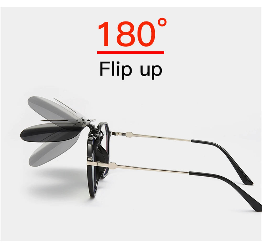 VIVIBEE Rimless Flip Up Clip On Sunglasses Men Driving UV400 Polarized Mirror Red Lens Fishing Big Size Fancy Design Eyeglasses