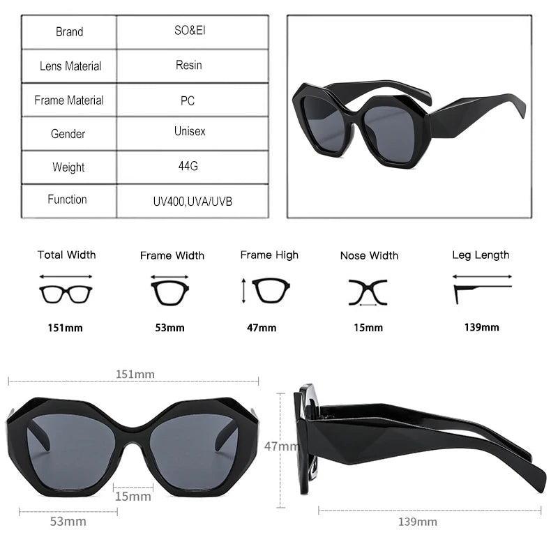 SO&EI Retro Oversized Irregular Polygon Women Sunglasses Fashion Jelly Color Eyewear Shades UV400 Men Gradient Sun Glasses