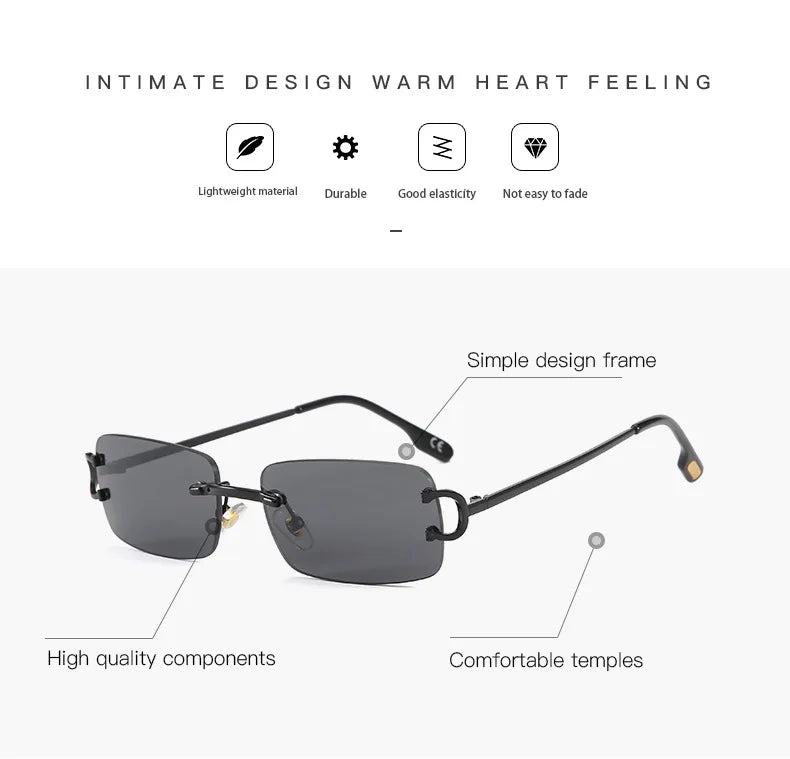 Blue Rimless Rectangle Sunglasses Men 2023 Brand Design Metal Fashion Square Sun Glasses for Women Gradient Lens Frameless UV400