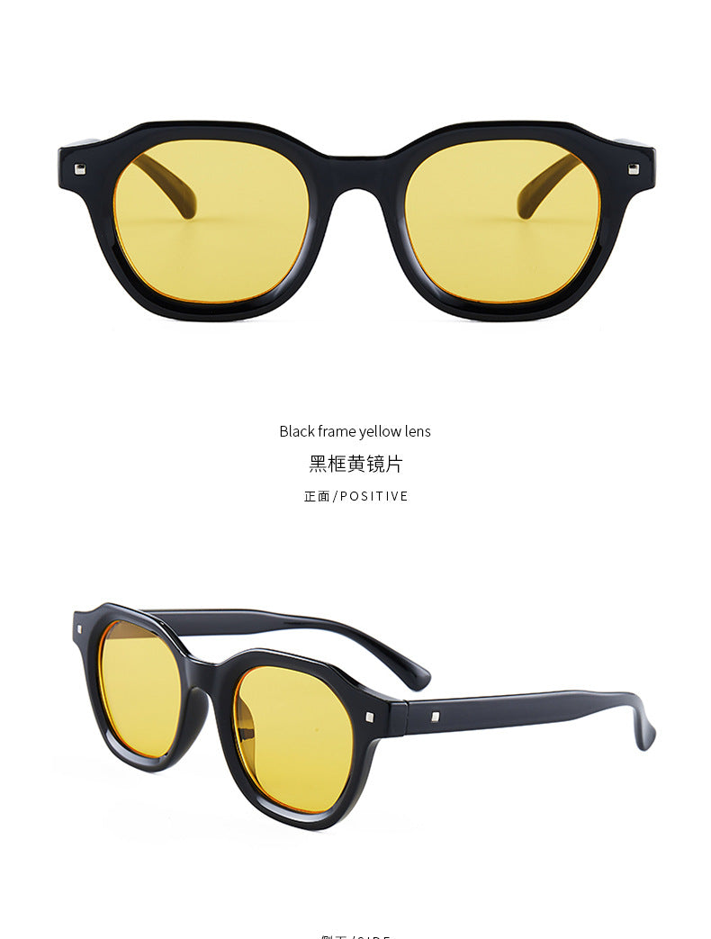 Fashion Green Frame Yellow Lens Square Sunglasses Women 2024 Brand Design Vintage Rivets Rectangle Sun Glasses Men Moscot Shades