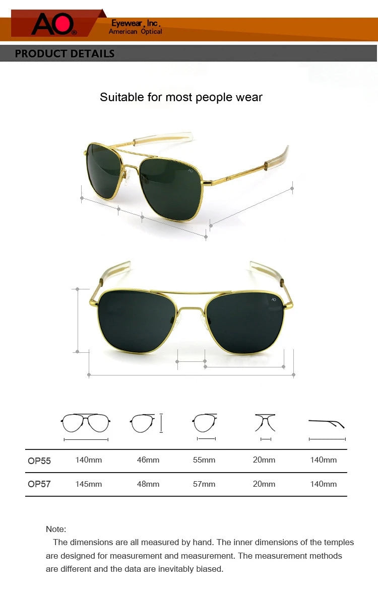 Pilot Sunglasses Men Tempered Glass Lens Top Quality Brand Designer AO Sun Glasses Male American Army Military YQ1003