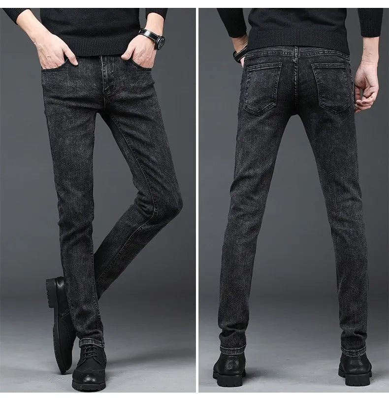 2024 New Arrival Men's Denim Jeans Straight Full Length Pants with High Elasticity Slim Pants Man Fashion Mid-waist Jeans men