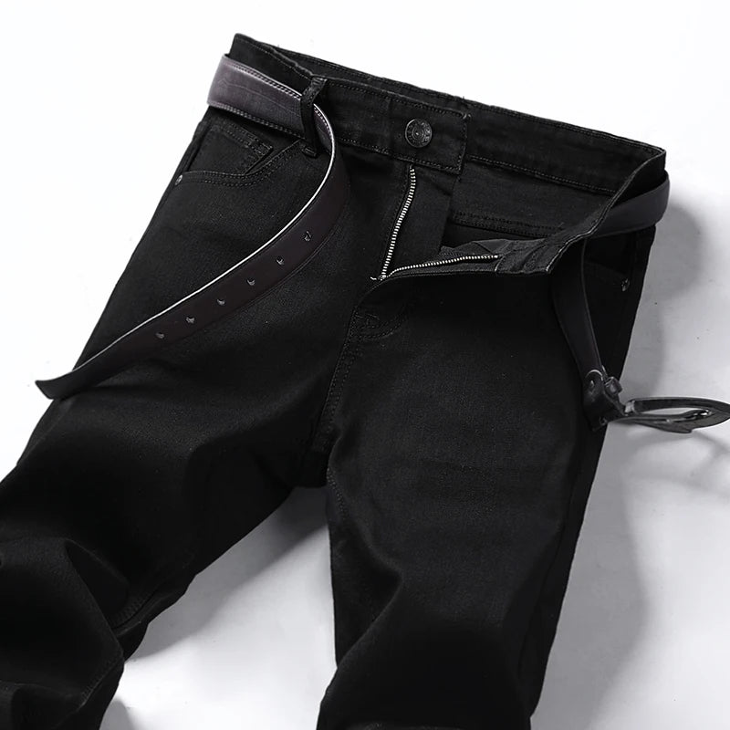 Wthinlee New Business Men's Jeans Casual Straight Stretch Fashion Classic Blue Black Work Denim Trousers Male Brand Clothing