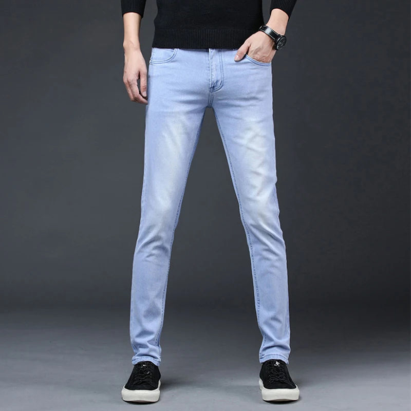 2024 New Arrival Men's Denim Jeans Straight Full Length Pants with High Elasticity Slim Pants Man Fashion Mid-waist Jeans men