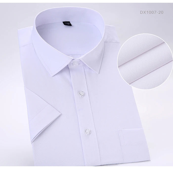 Summer Men's Plus Size Short Sleeve Dress Shirt Single Patch Pocket Standard-fit Business Formal Solid/twill/plain Casual Shirts