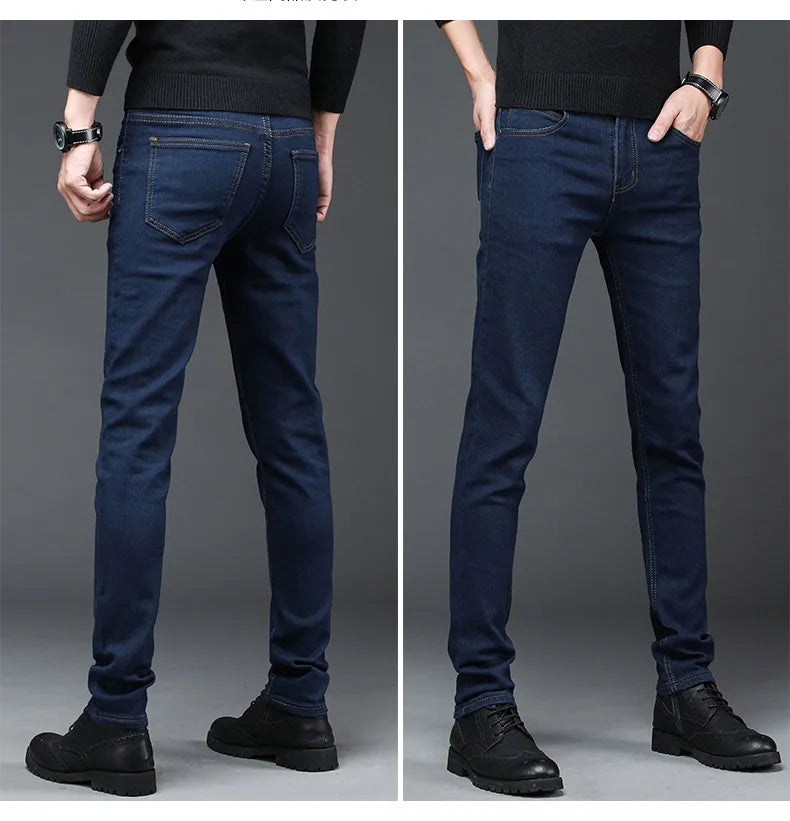 2024 New Arrival Men's Denim Jeans Straight Full Length Pants with High Elasticity Slim Pants Man Fashion Mid-waist Jeans men