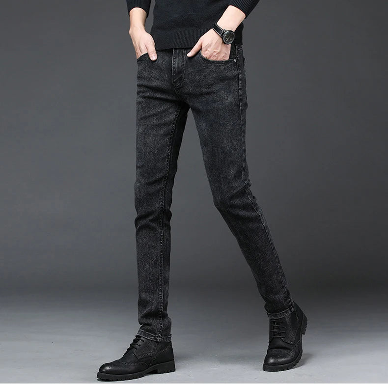 2024 New Arrival Men's Denim Jeans Straight Full Length Pants with High Elasticity Slim Pants Man Fashion Mid-waist Jeans men