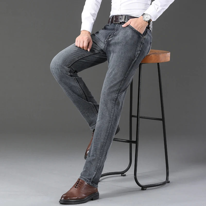 2024 Spring Autumn Men's Stretch Straight Fit Jeans Men's Denim Pants Brand New Style Trousers Mens Wear