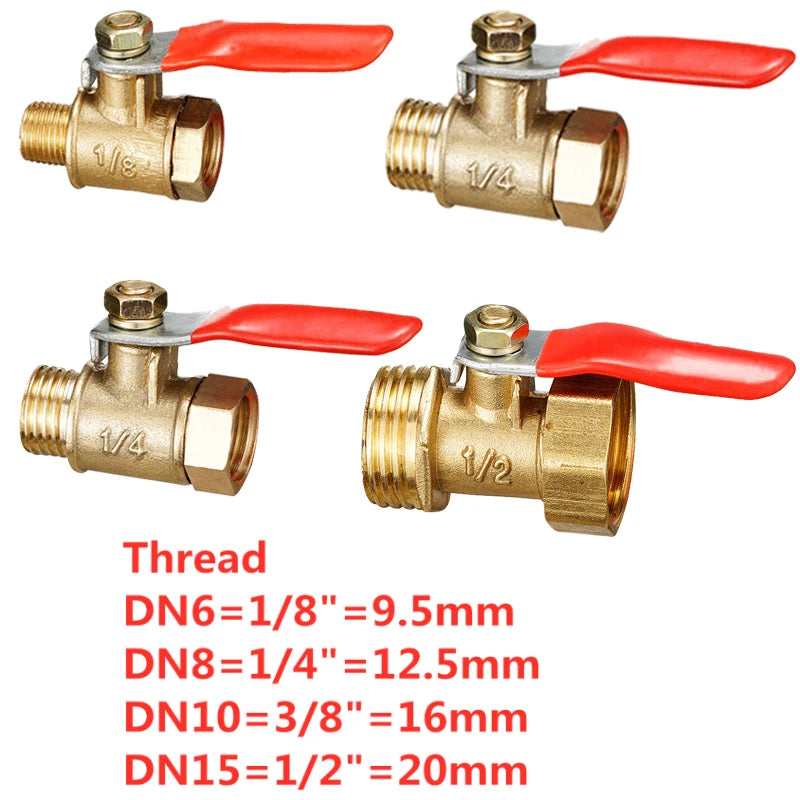 Brass small ball valve 1/8" 1/4'' 3/8'' 1/2'' Female/Male Thread Brass Valve Connector Joint Copper Pipe Fitting Coupler Adapter