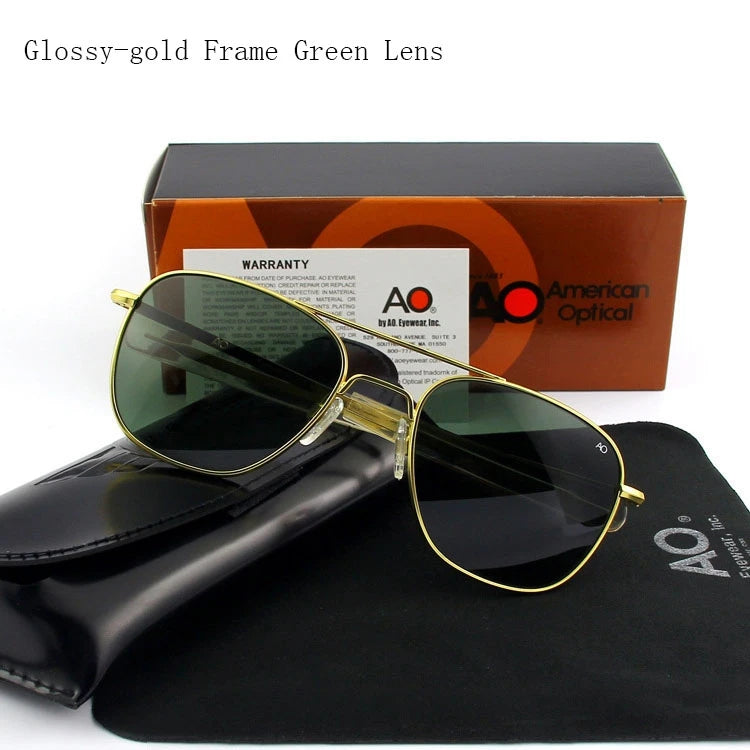 Pilot Sunglasses Men Tempered Glass Lens Top Quality Brand Designer AO Sun Glasses Male American Army Military YQ1003