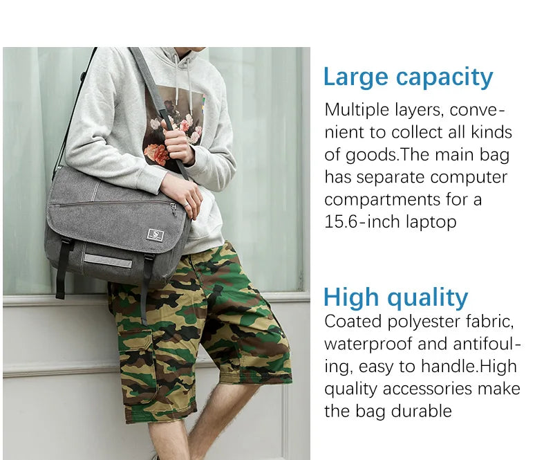 OIWAS Men Shoulder Bag Fashion Travel Sling Messenger Bag Men's Canvas Briefcase 15 Inch Laptop Male Crossbody Pack For Teenages