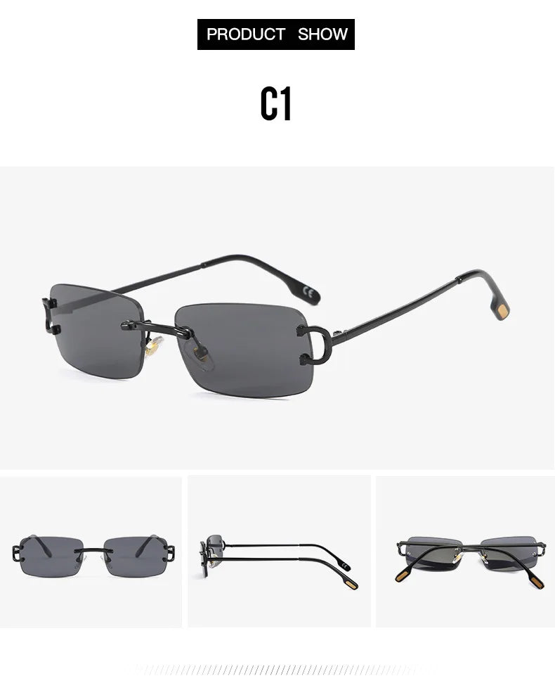 Blue Rimless Rectangle Sunglasses Men 2023 Brand Design Metal Fashion Square Sun Glasses for Women Gradient Lens Frameless UV400