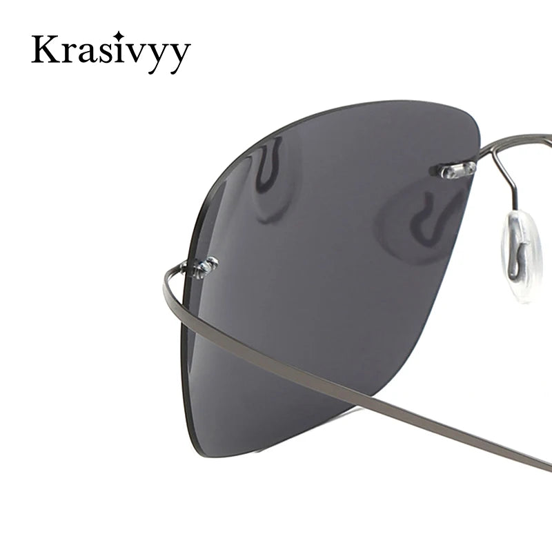 Krasivyy Rimless Square Polarized Sunglasses Men Driving Brand Design Ultralight Pure Titanium Sun Glasses Oculos De Sol