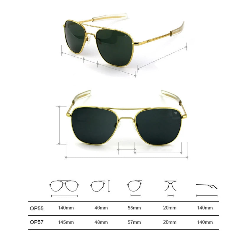 Pilot Sunglasses Men Tempered Glass Lens Top Quality Brand Designer AO Sun Glasses Male American Army Military YQ1003