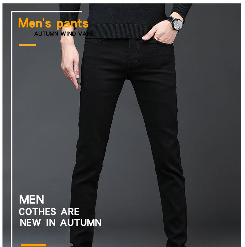 2024 New Arrival Men's Denim Jeans Straight Full Length Pants with High Elasticity Slim Pants Man Fashion Mid-waist Jeans men