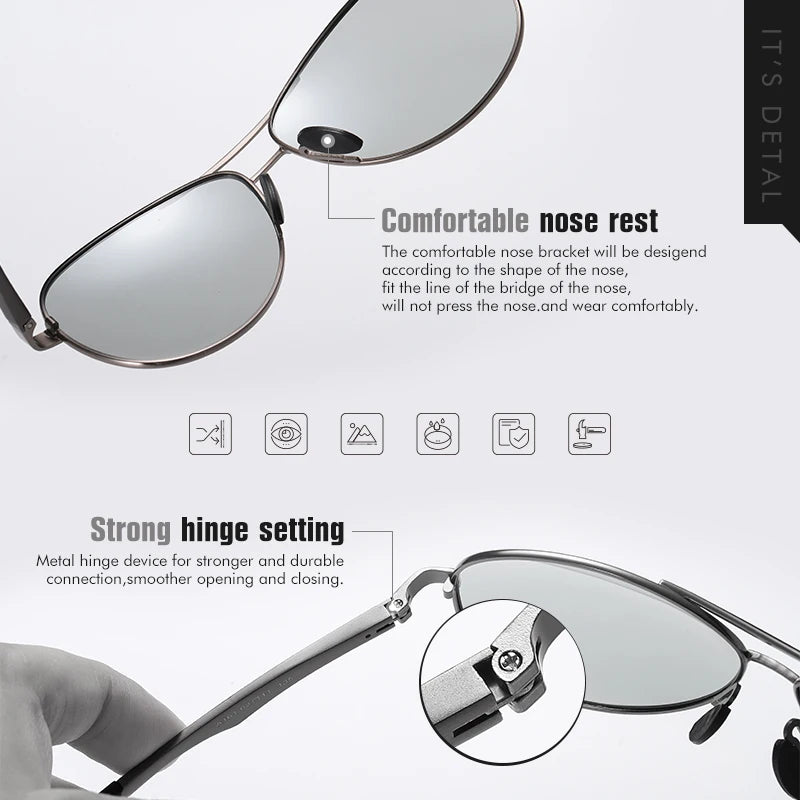 Classic Brand Design Pilot Photochromic Sunglasses Men Polarized Safety Driving Sun Glasses Women Anti-Glare gafas de sol hombre