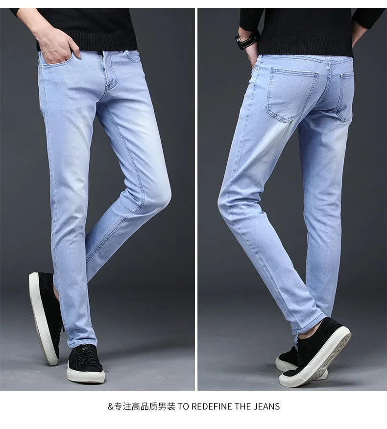 2024 New Arrival Men's Denim Jeans Straight Full Length Pants with High Elasticity Slim Pants Man Fashion Mid-waist Jeans men