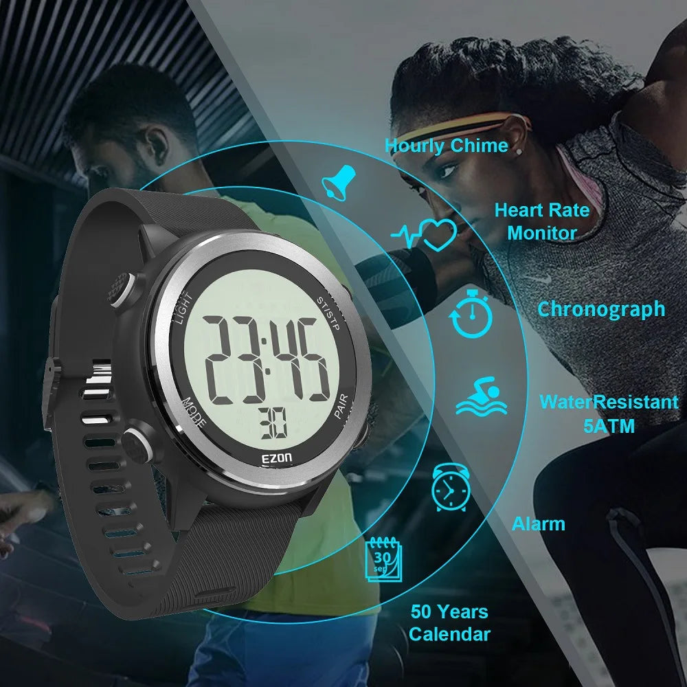 Bluetooth Heart Rate Monitor Digital Watch With Chest Strap Men's Running Cycling Sports Polar Watches Alarm Chronograph Calorie