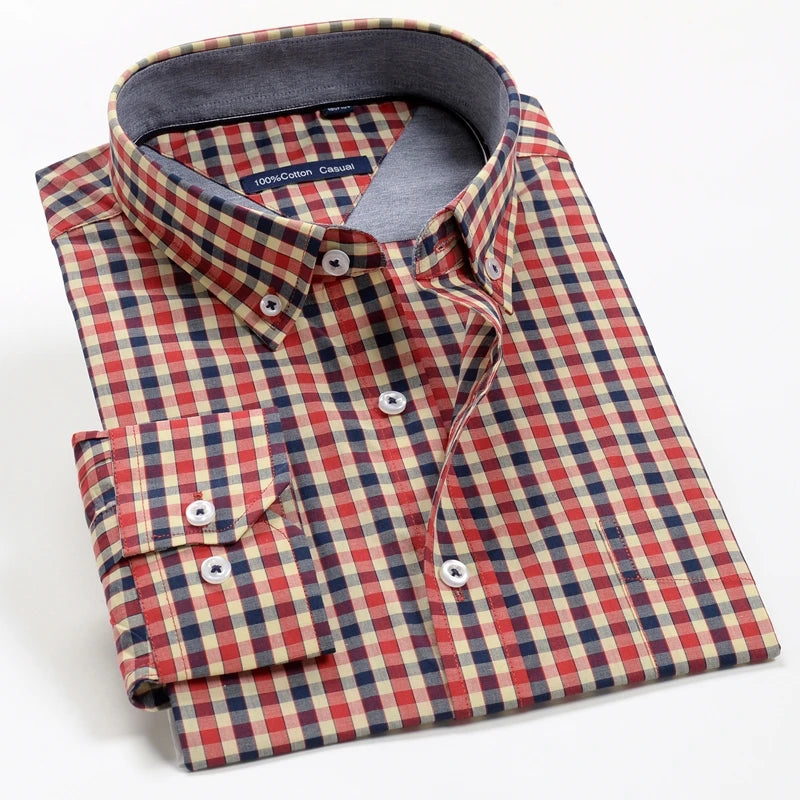 7XL 8XL 9XL 10XL 12XL Men's Plaid Shirt Elegant Classic Business Casual Brand Clothing 100% Cotton Comfortable Long Sleeve Shirt