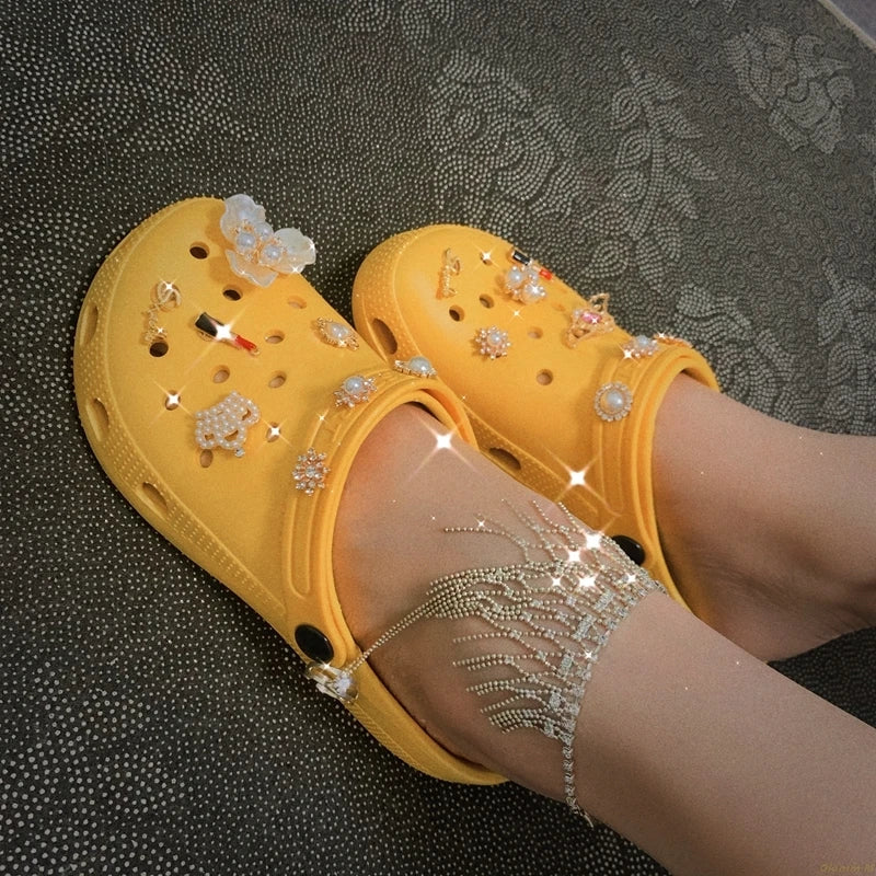 Hot Summer Women Slippers Garden Shoes Quick Dry Wedges Beach Sandals Antiskid Girls Platform Chain Clogs Flip Flops Shose