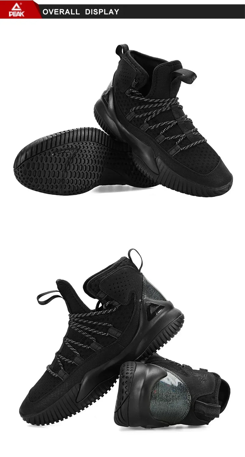 PEAK Men's Basketball Shoes Court Anti-slip Rebound Basketball Sneakers Light Sports Shoes Breathable Lace-up High Top Gym Boots