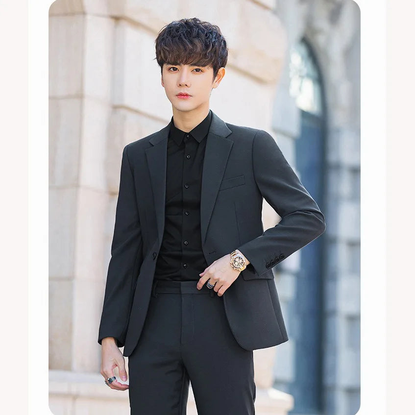 S-6XL Men's Business Casual Blazer Korean Trend Slim Fit Solid Color Suit Jacket Elegant Luxury Blazers Single Top Groom Wedding