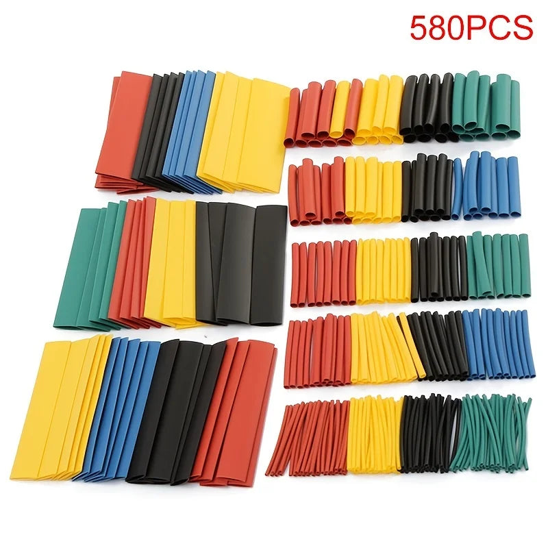 Easy-Apply 580pc Cable Sleeve Kit - Multi-Size Durable Heat Shrink Tubing, Professional Wire Insulation, 2:1 Shrink Ratio